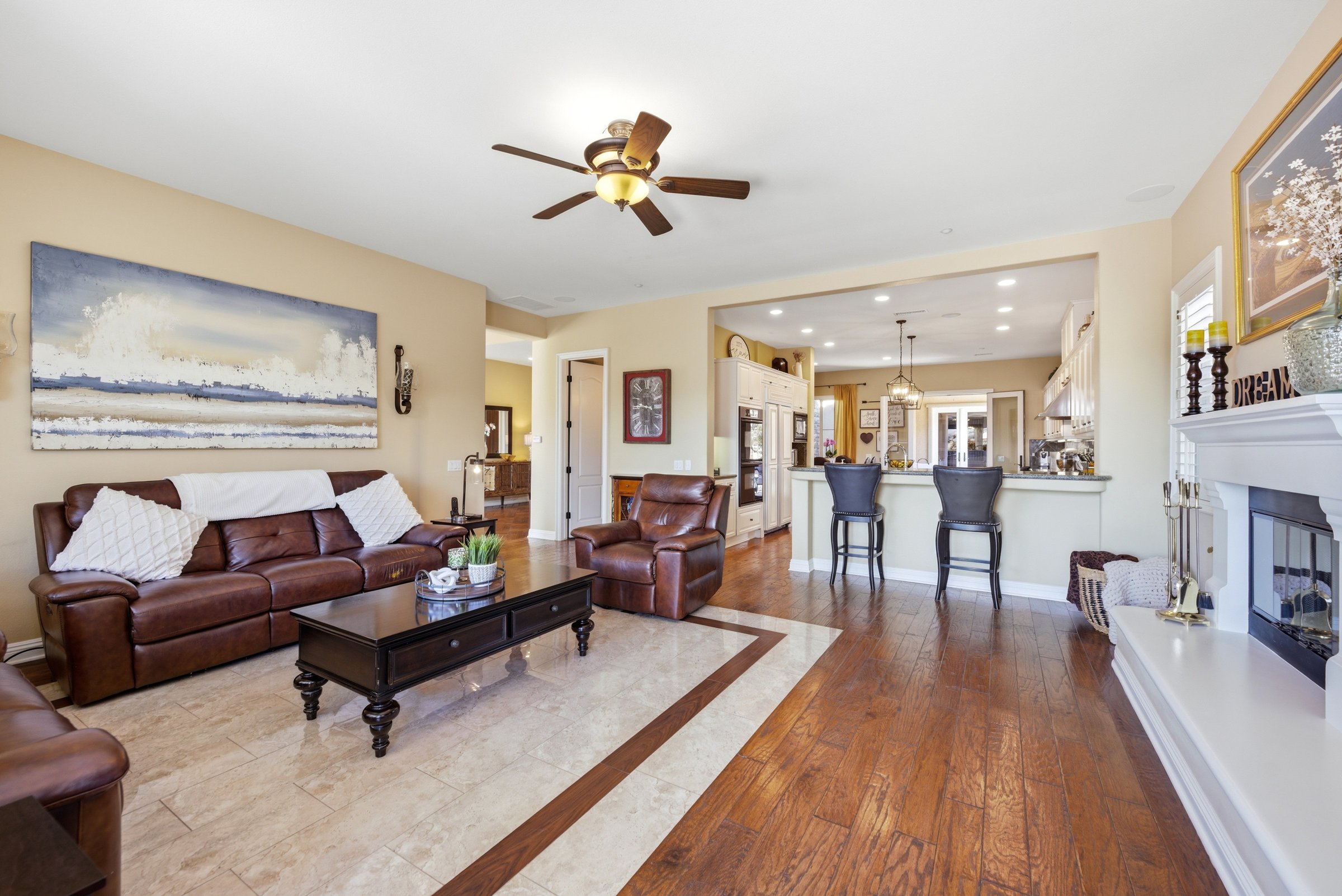 Family room opening to kitchen